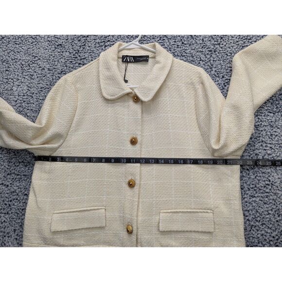 NWT Zara Tweed Cropped Blazer Size XL Gold Button Preppy Office Cream - Picture 10 of 13